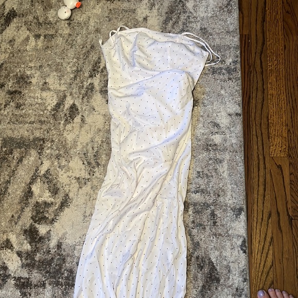 Polka dot white and black dress high low sheer with a white slip - Picture 3 of 4